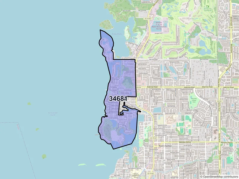 Map of Crystal Beach, Florida and ZIP codes