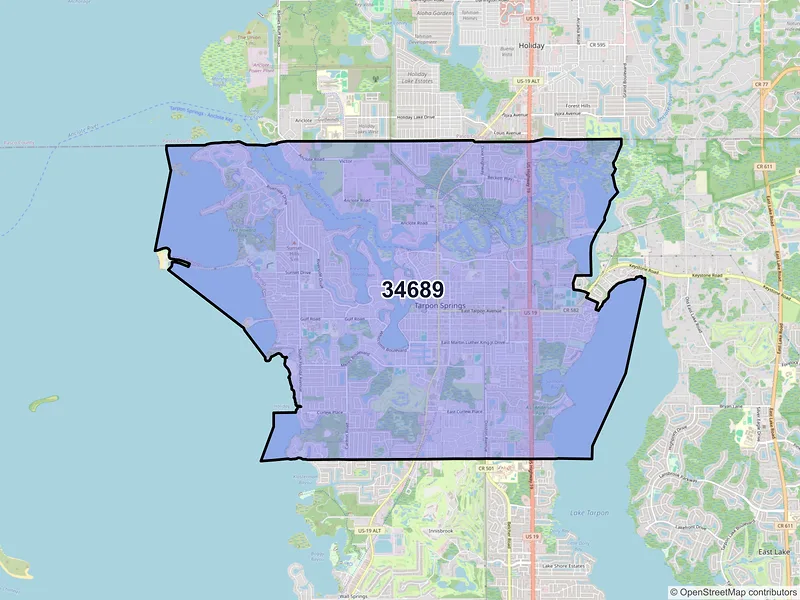 Map of ZIP Code 34689 — Tarpon Springs, FL