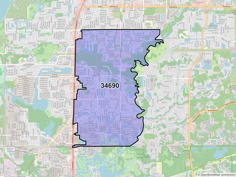 Map of ZIP Code 34690 — Holiday, FL