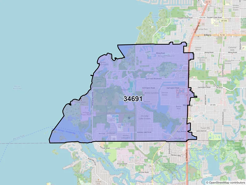 Map of ZIP Code 34691 — Holiday, FL
