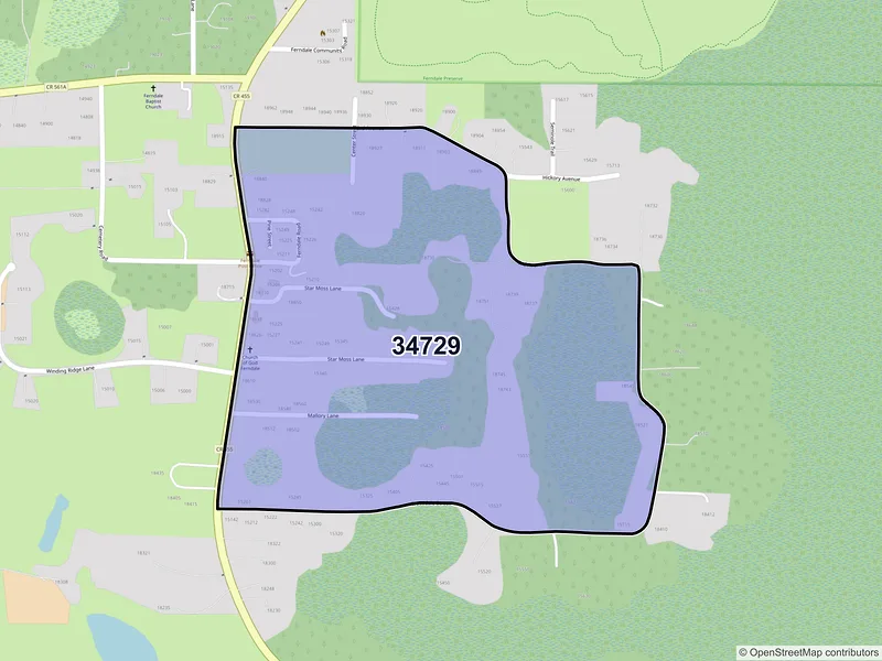 Map of Ferndale, Florida and ZIP codes
