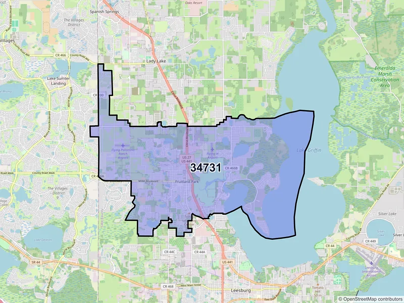 Map of ZIP Code 34731 — Fruitland Park, FL