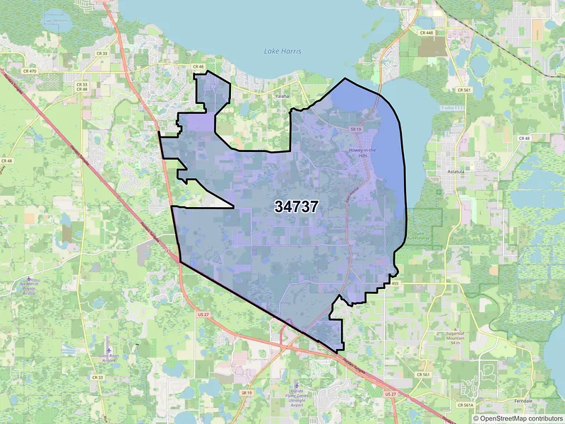 Map of ZIP Code 34737 — Howey in the Hills, FL