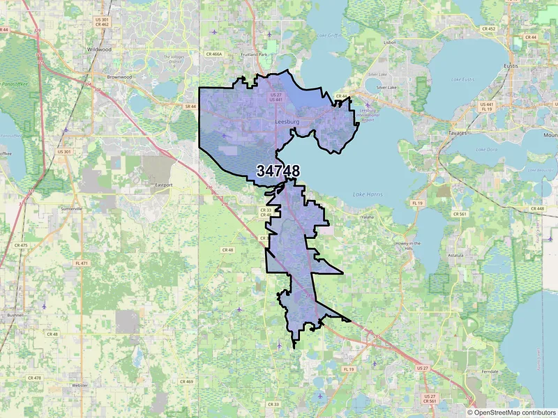 Map of ZIP Code 34748 — Leesburg, FL