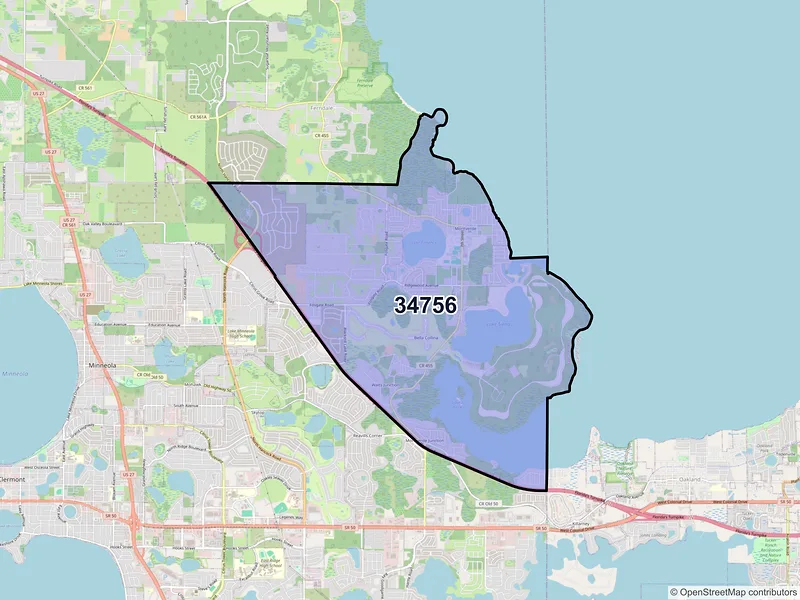 Map of Montverde, Florida and ZIP codes