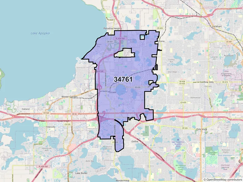Map of ZIP Code 34761 — Ocoee, FL