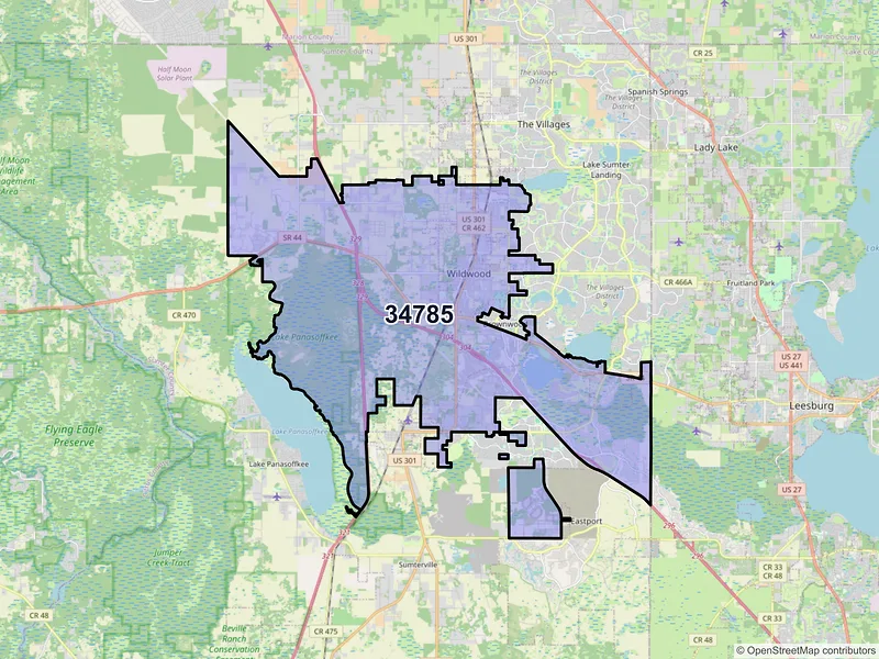 Map of ZIP Code 34785 — Wildwood, FL