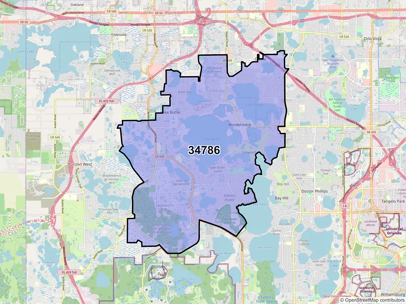 Map of Windermere, Florida and ZIP codes