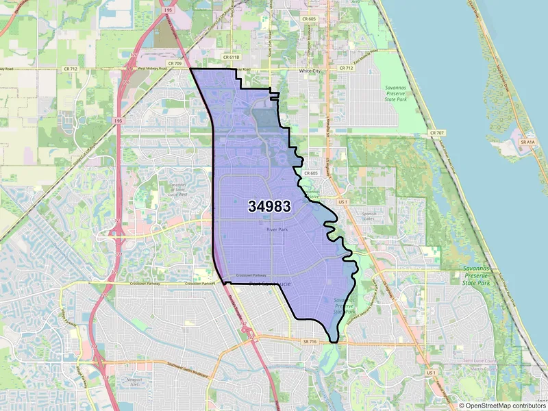 Map of ZIP Code 34983 — Port Saint Lucie, FL