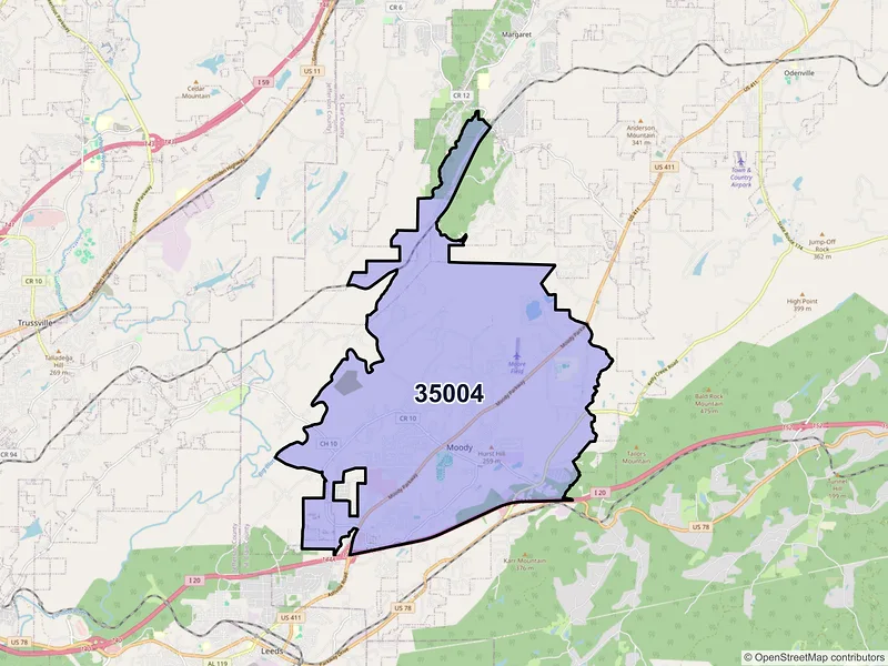 Map of ZIP Code 35004 — Moody, AL