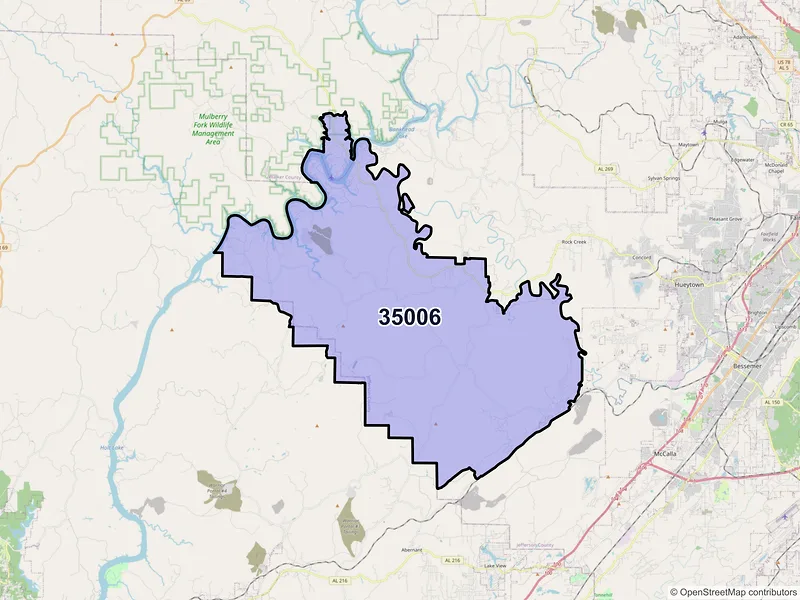 Map of Adger, Alabama and ZIP codes