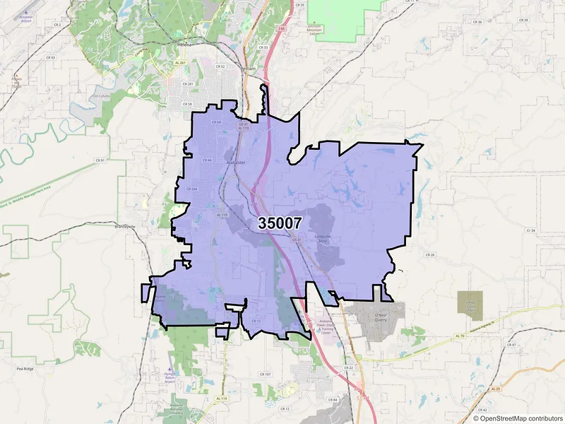Map of ZIP Code 35007 — Alabaster, AL