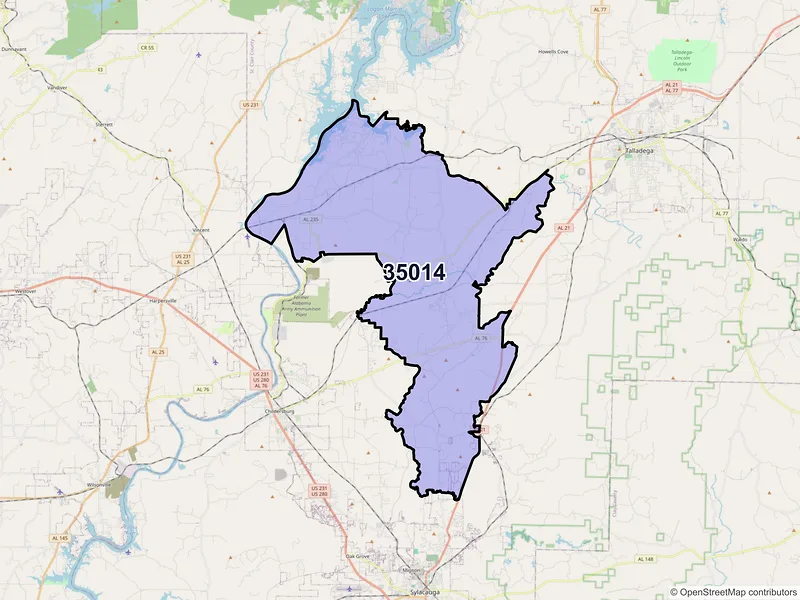 Map of ZIP Code 35014 — Alpine, AL