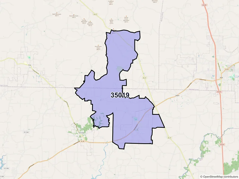 Map of ZIP Code 35019 — Baileyton, AL