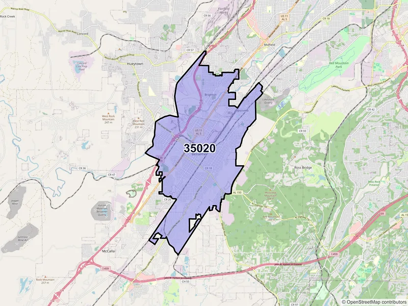 Map of ZIP Code 35020 — Bessemer, AL