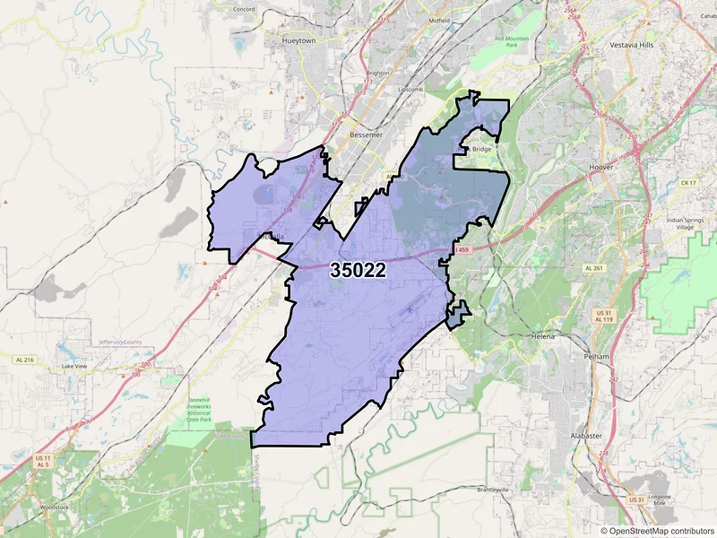Map of ZIP Code 35022 — Bessemer, AL