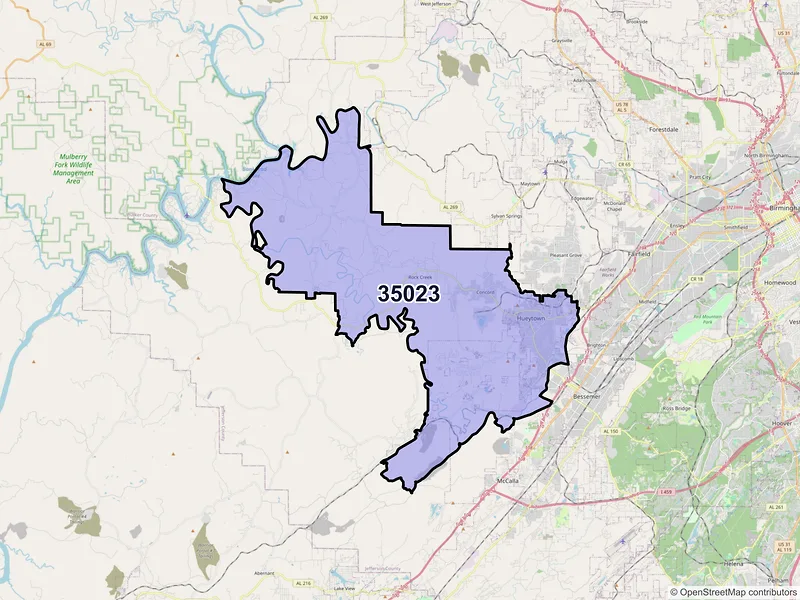 Map of ZIP Code 35023 — Bessemer, AL