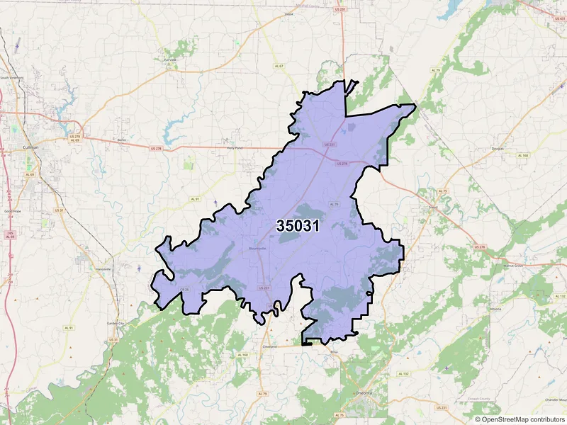 Map of ZIP Code 35031 — Blountsville, AL