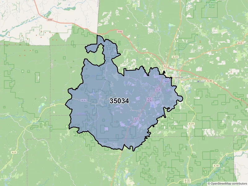 Map of ZIP Code 35034 — Brent, AL