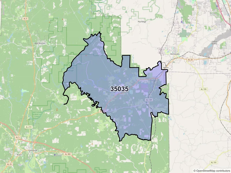 Map of Brierfield, Alabama and ZIP codes