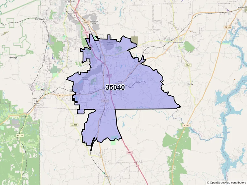 Map of ZIP Code 35040 — Calera, AL