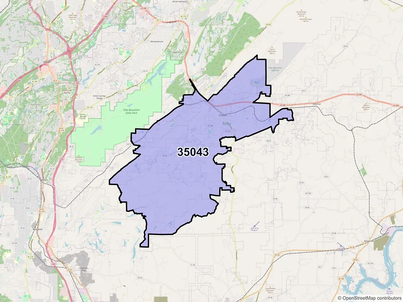 Map of ZIP Code 35043 — Chelsea, AL