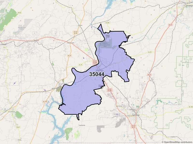 Map of ZIP Code 35044 — Childersburg, AL