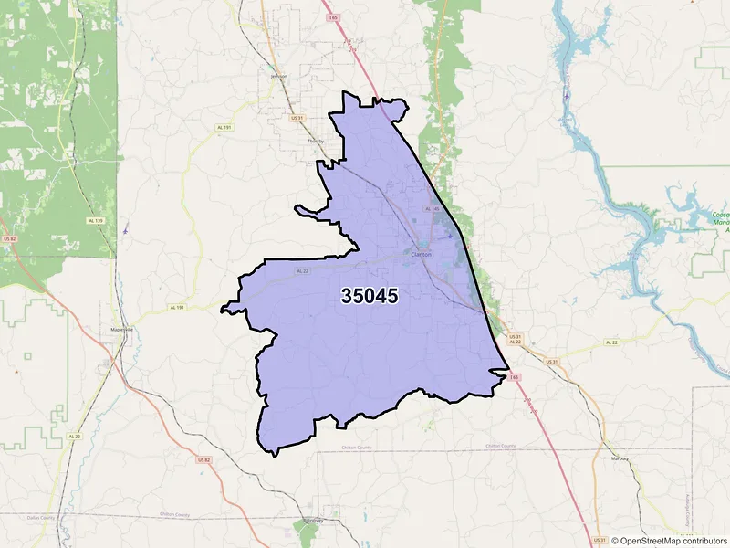 Map of ZIP Code 35045 — Clanton, AL