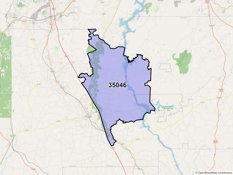 Map of ZIP Code 35046 — Clanton, AL