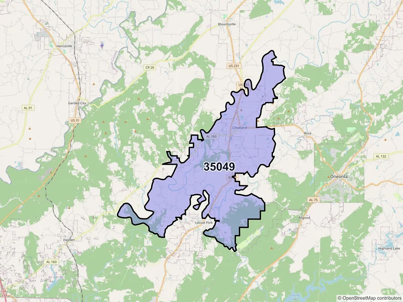 Map of ZIP Code 35049 — Cleveland, AL