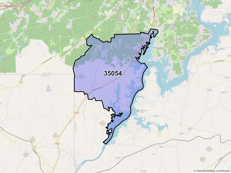 Map of ZIP Code 35054 — Cropwell, AL