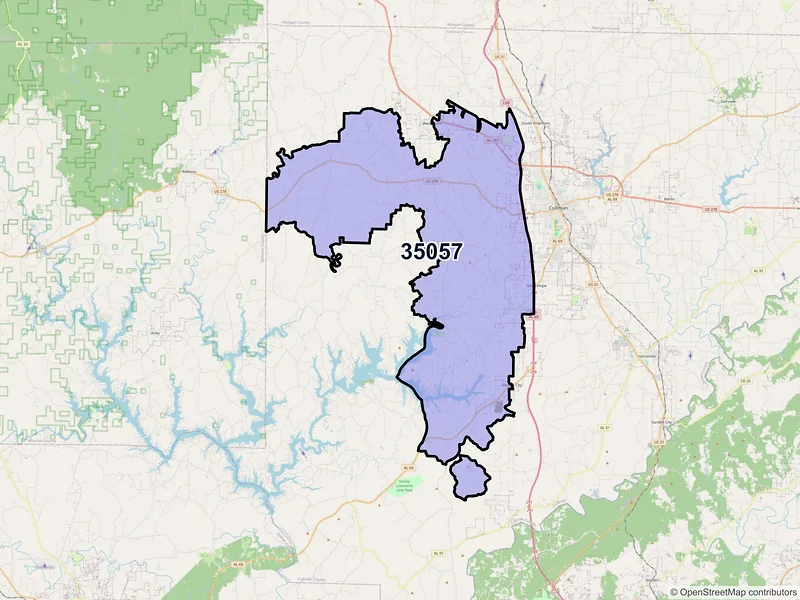 Map of ZIP Code 35057 — Cullman, AL