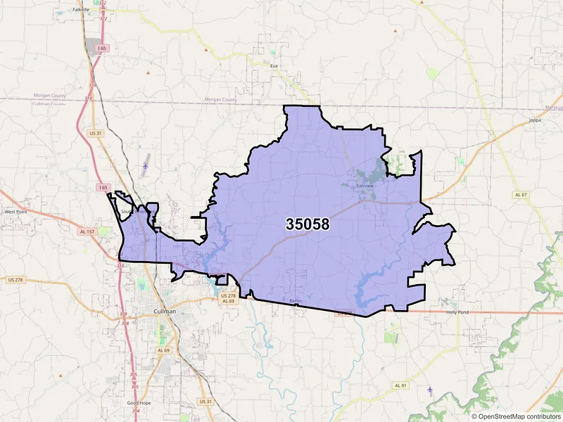 Map of ZIP Code 35058 — Cullman, AL