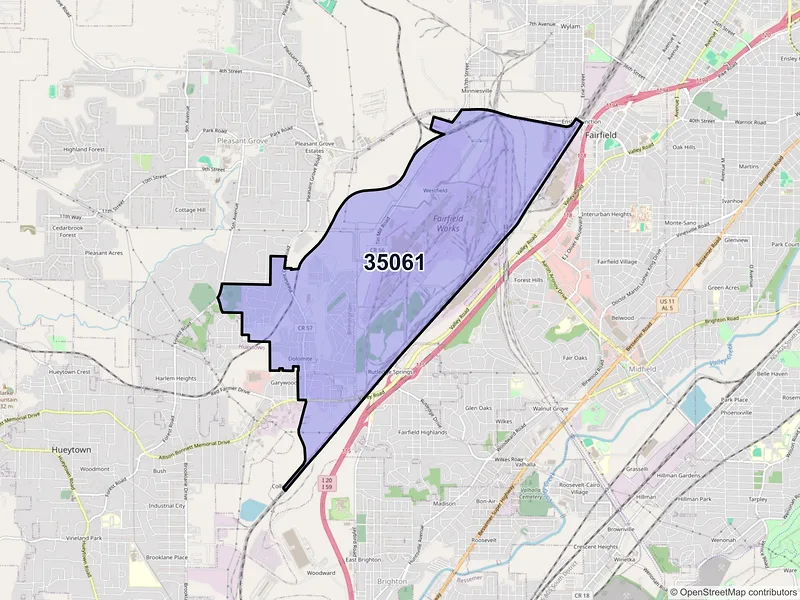 Map of ZIP Code 35061 — Dolomite, AL