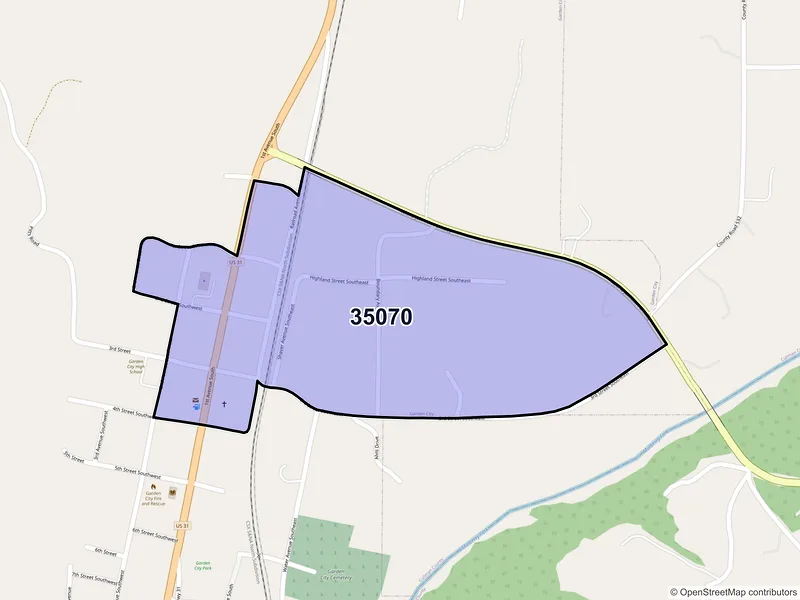 Map of Garden City, Alabama and ZIP codes