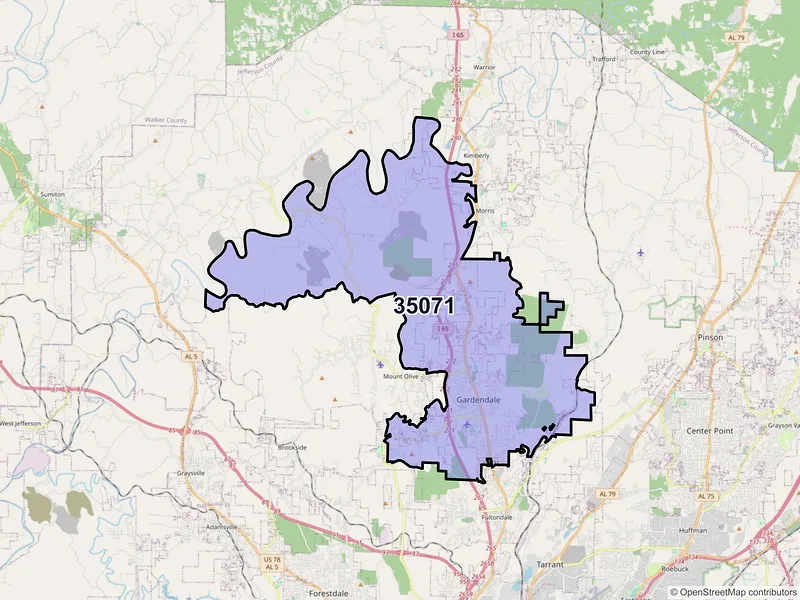 Map of ZIP Code 35071 — Gardendale, AL