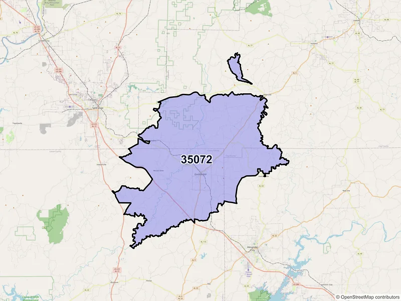 Map of ZIP Code 35072 — Goodwater, AL