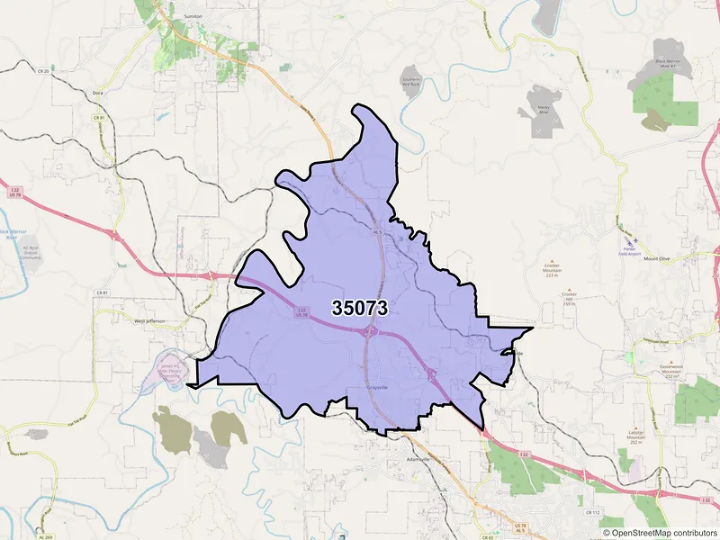 Map of ZIP Code 35073 — Graysville, AL