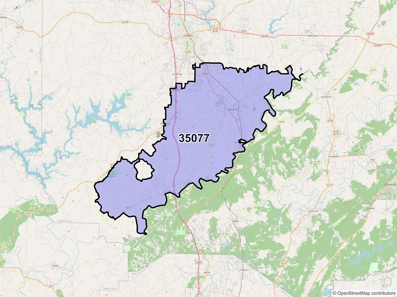 Map of Hanceville, Alabama and ZIP codes