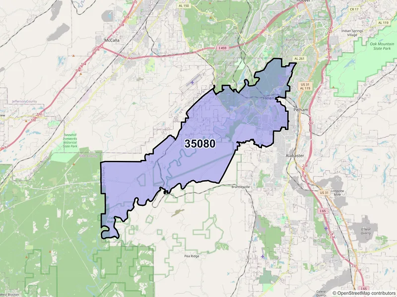 Map of ZIP Code 35080 — Helena, AL