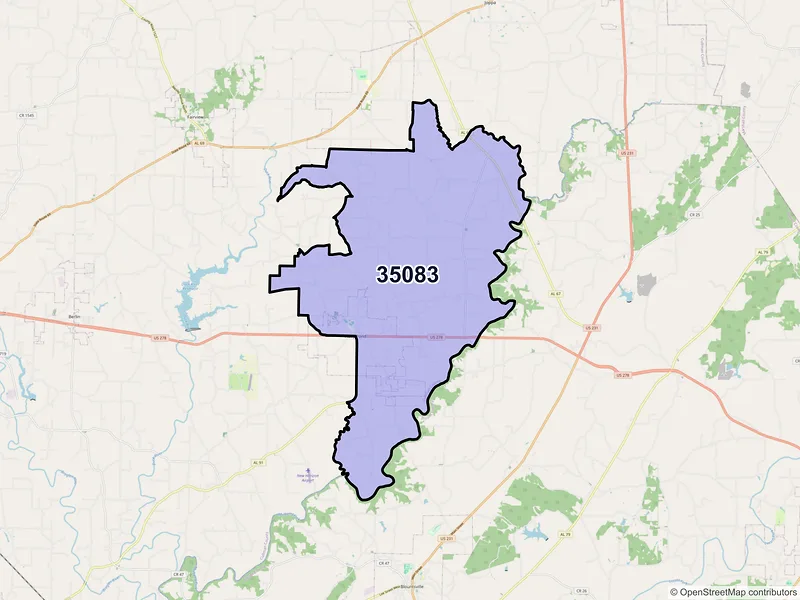 Map of ZIP Code 35083 — Holly Pond, AL