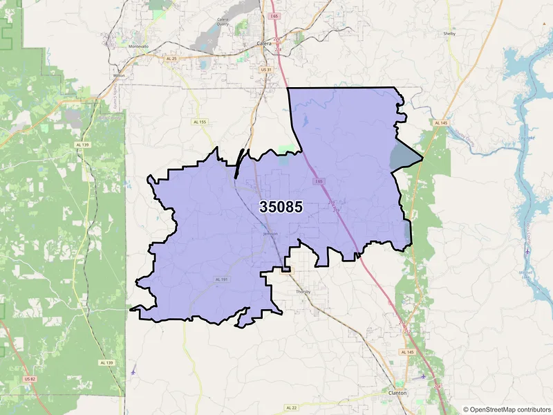 Map of ZIP Code 35085 — Jemison, AL