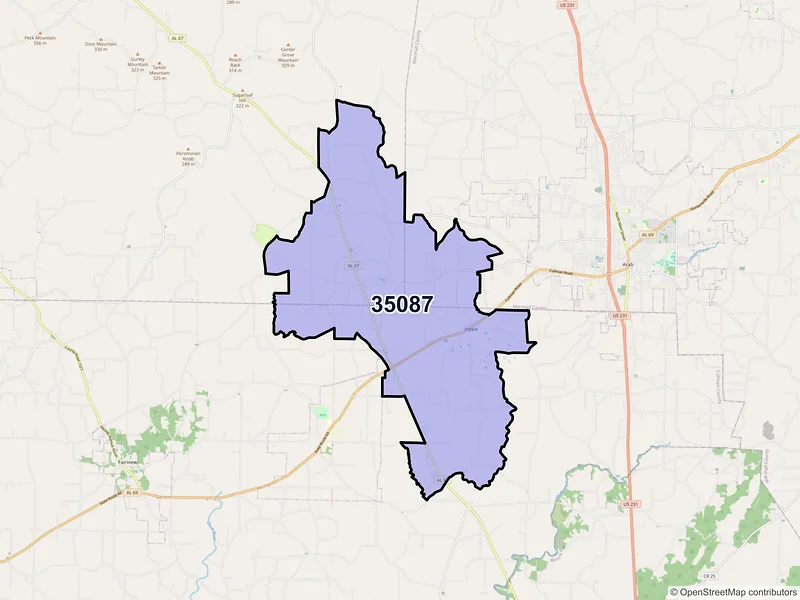 Map of ZIP Code 35087 — Joppa, AL
