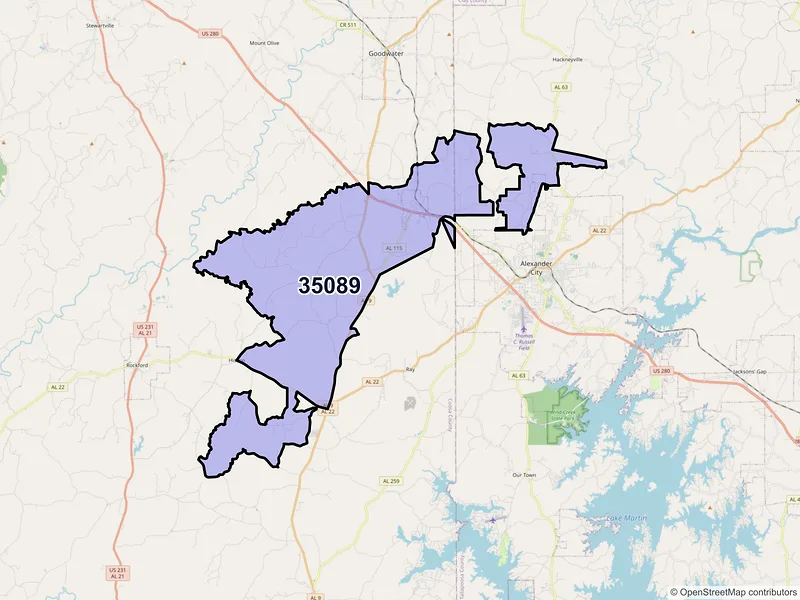 Map of ZIP Code 35089 — Kellyton, AL