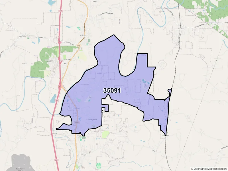 Map of ZIP Code 35091 — Kimberly, AL