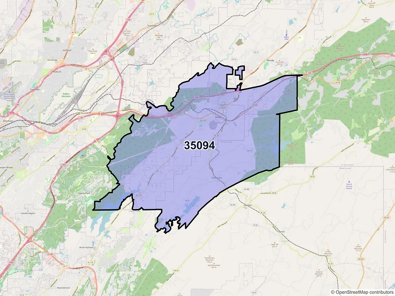 Map of ZIP Code 35094 — Leeds, AL