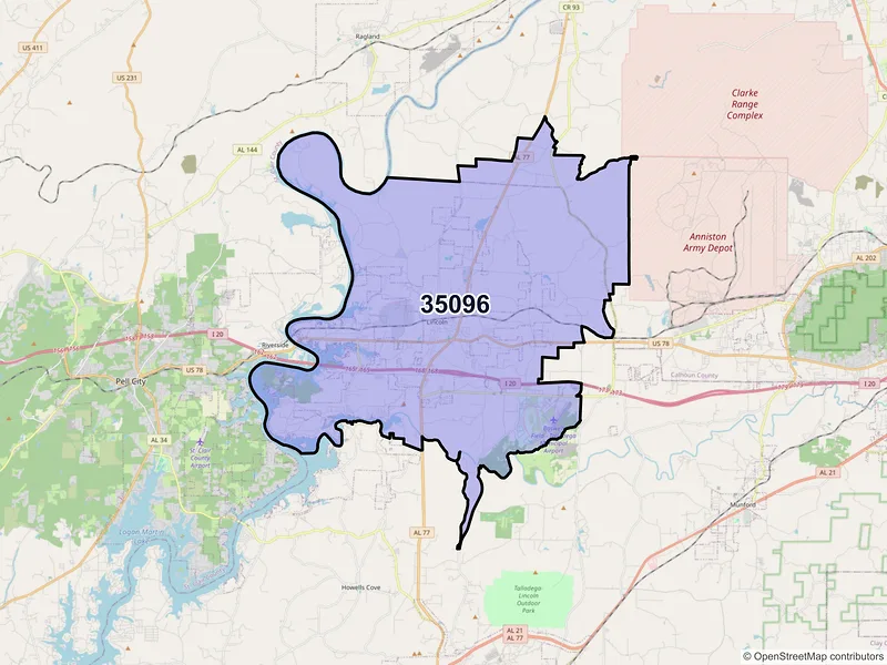 Map of ZIP Code 35096 — Lincoln, AL