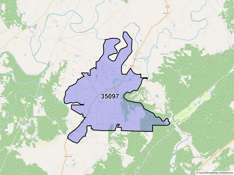 Map of ZIP Code 35097 — Locust Fork, AL