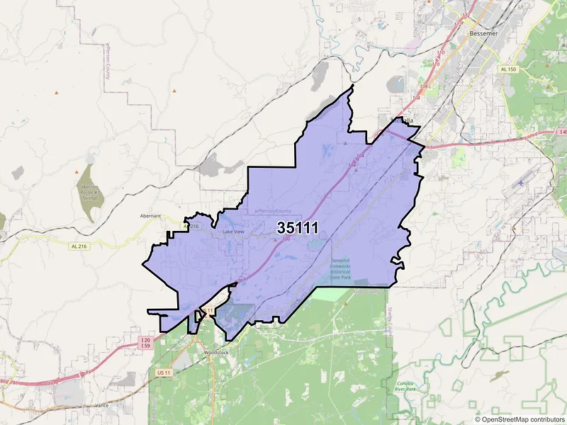 Map of ZIP Code 35111 — Mc Calla, AL