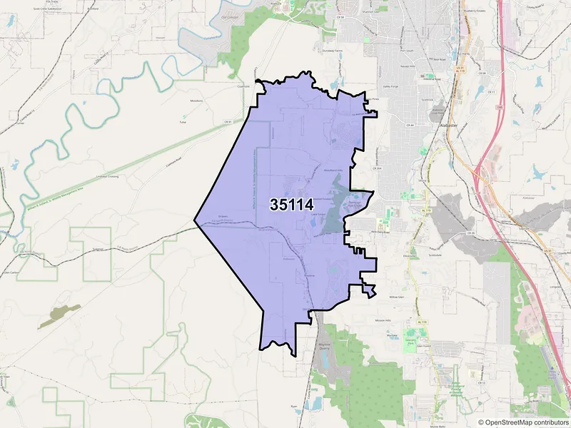 Map of ZIP Code 35114 — Alabaster, AL